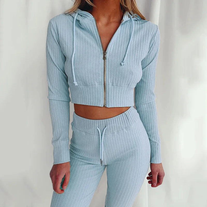 Two Piece Set Women Hot Style 2021 New Women'S Sports Leisure Suit Hooded Long-Sleeved Tracksuit Women Dropshipping CKX9434