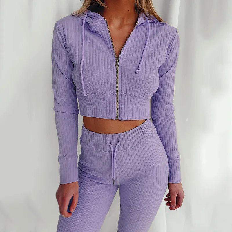 Two Piece Set Women Hot Style 2021 New Women'S Sports Leisure Suit Hooded Long-Sleeved Tracksuit Women Dropshipping CKX9434