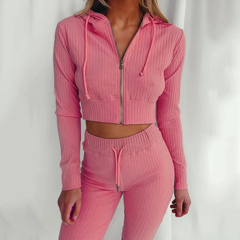 Two Piece Set Women Hot Style 2021 New Women'S Sports Leisure Suit Hooded Long-Sleeved Tracksuit Women Dropshipping CKX9434