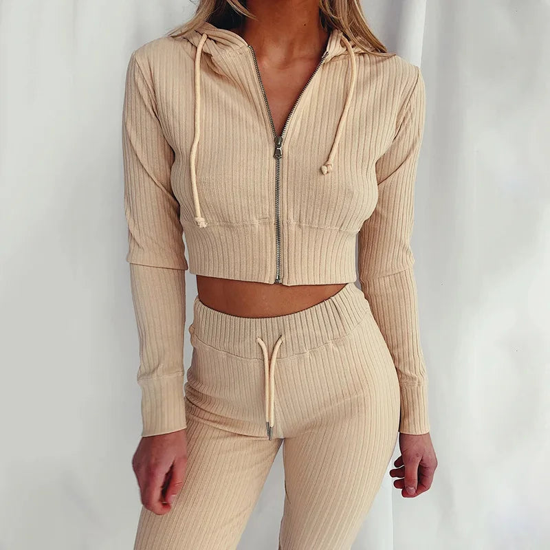 Two Piece Set Women Hot Style 2021 New Women'S Sports Leisure Suit Hooded Long-Sleeved Tracksuit Women Dropshipping CKX9434