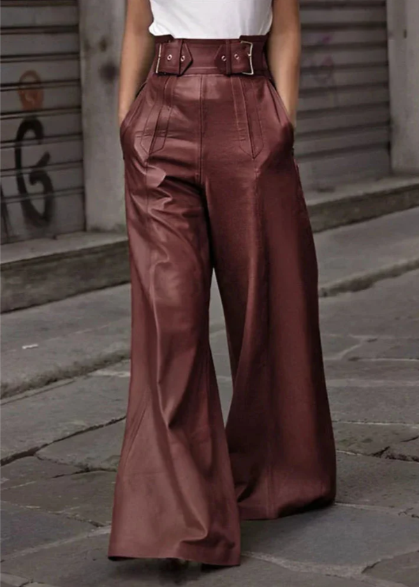 Vegan high Waisted Wide Leg Leather Trousers