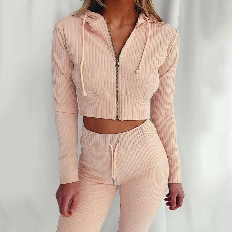 Two Piece Set Women Hot Style 2021 New Women'S Sports Leisure Suit Hooded Long-Sleeved Tracksuit Women Dropshipping CKX9434