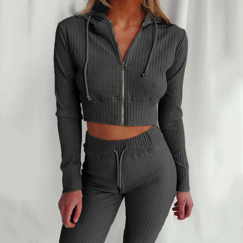 Two Piece Set Women Hot Style 2021 New Women'S Sports Leisure Suit Hooded Long-Sleeved Tracksuit Women Dropshipping CKX9434